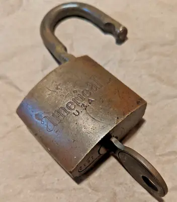 Vintage American Lock Company U.S. Military Brass Padlock W/ Original Key WORKS • $27.40