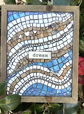 Mosaic Abstract Wall Art Turquoise White Gold Natural Stone. “DREAM” • $75