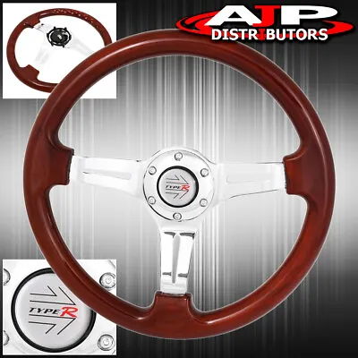 Universal 350mm 6 Bolt Hole Wood Steering Wheel 1.75 Inch Deep Dish Jdm R Horn • $55.99