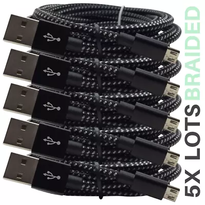 5Pack Bulk Braided 10Ft Micro USB Fast Charger Cable For Samsung Android HTC Lot • $17.85