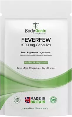 Feverfew 1000mg Capsule Migraine Relief Headache Natural Vegan Food Supplement • £4.99