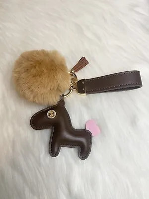 Horse Bag Charm Keychain Purse Charm Plush Pom Pom Brown Fluffy Strap New • $15.99