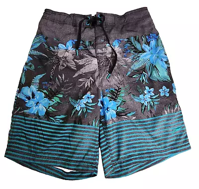 Speedo Board Shorts Mens Medium Gray/Blue Floral Stripe Lined Pockets 21 Inches • $15