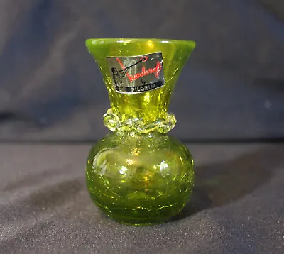 Vintage Handcrafted By Pilgrim Light Green 3.5  Hand Blown Crackle Vase • $35