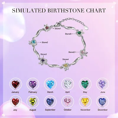 Mother Women Daughter Infinity Heart Chain Bracelet Personalized Name Birthstone • $13.06