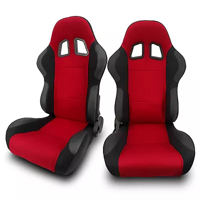 2 X Universal Red Pineapple Cloth/PVC Leather Left/Right Racing Car Seats • $289.50