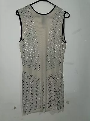 Sass And Bide Dress 12 Cream With Navy Blue Accents Diamond Crystals All Over • $80