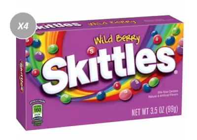 $15.96 • Buy 919419 4 X 99g THEATRE BOXES OF SKITTLES WILD BERRY FLAVOURED CHEWY CANDIES YUM 