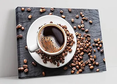 Coffee Beans And Cup Cafe Kitchen Decor Canvas Wall Artwork Picture Print • £14.99