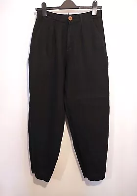 Zara Black 100% Linen Darted Carrot Fit Cropped Trousers Size XS Best Fit Size 8 • £22
