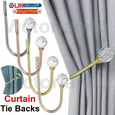 2Pcs Metal Crystal Curtain Holdback Wall Tie Backs U Shape Hooks Hanger Holder • £7.39