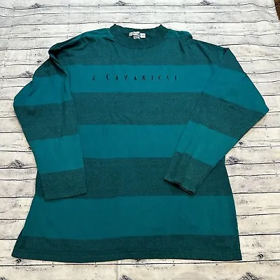 Z. Cavaricci Shirt Mens Small Green Striped Long Sleeve Crew Neck Made In USA • $20