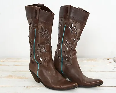 £81.60 • Buy Women's EU 36 Cowboy Leather Boots Western Shoes Spain Floral Heel VTG