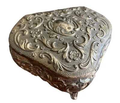 Vintage Metal Jewelry Trinket Box Heart Shaped Japan Silver Tone • $5.95