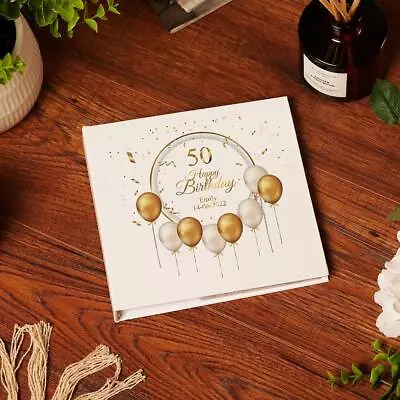 Personalised 50th Birthday Photo Album Gift With Gold Balloons UV-945 • £16.99