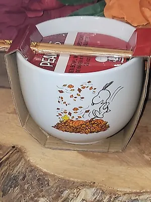 New Snoopy Peanuts 🌷 Ramen Pasta Bowl Chopsticks Thanksgiving Fall Gift Set • $21