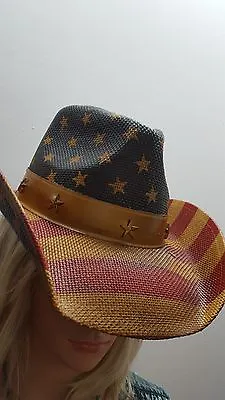 Toyo Vintage American Flag Star Studded Straw USA Cowboy Hat NWT FREE Shipping! • $34.99