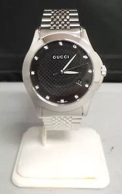 GUCCI Black Diamond Dial G Timeless Series 126.4 Date Watch Stainless Steel Mens • $469.95