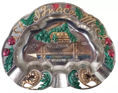 Vtg St. Ignace MI Souvenir Ornate Cut-Out Metal Ashtray Mackinac Straits Bridge • $13.72