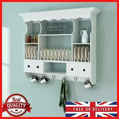 £221.32 • Buy Wall Dish Rack Wooden Kitchen Wall Display Cabinet Mounted Plate Holder Drainer