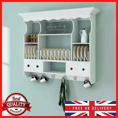 Wall Dish Rack Wooden Kitchen Wall Display Cabinet Mounted Plate Holder Drainer • £178.35