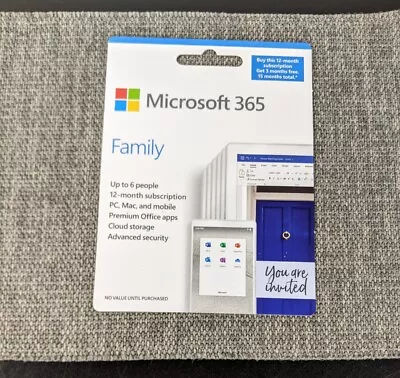 Microsoft 365 Family Unused Product Key 12-month 1 Year 6 Users Mac PC Mobile • $68.75