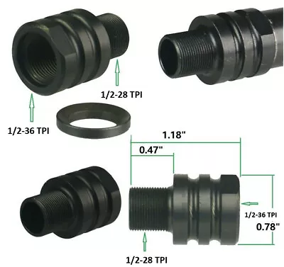 US Sell! Black Metal Muzzle Thread Adapter To Convert 1/2x36 TPI To 1/2x28 TPI • $14.98