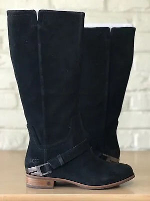 Ugg Australia Women's Classic Channing Suede Black Cowboy Boots Size 7.5 New • $179.99