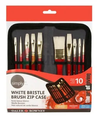 Daler Rowney Oils White Bristle Brush Zip Case- 10 X Art Paint Brushes & Wallet  • £11.99