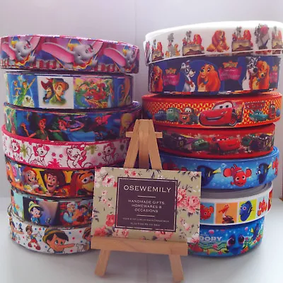 Per Metre Disney / Pixar Cartoon Grosgrain Ribbon 22/25mm Party Cake/ Hair Bows • £1.49