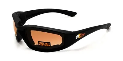 Maxx HD Motorcycle Sunglasses Black Brown Lens Foam Padding ATV Skull Flames A1 • $19.85