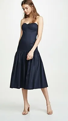 Veronica Beard Fiore Dress Navy Blue Strapless Linen Women's Size 4 New Tag $495 • $179.89