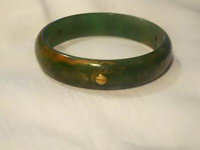 Vintage Gold ToneMixed Green & Amber Colors Bakelite(tested) Bangle Bracelet • $44.96