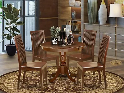 5pc Kitchen Dinette 36  Round Pedestal Table + 4 Wood Dining Chairs In Mahogany • $569
