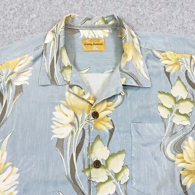 Tommy Bahama Shirt Adult Large Blue Floral Sleeve Hawaiian Button Up Silk Men's • $17.27