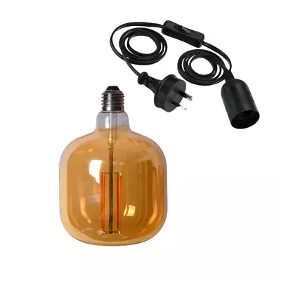 Tubular Edison LED Light Globe & Power Cord Plug In 1.8m E27 4 Watt Bulb 17cm • $59.50