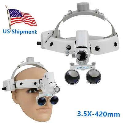 3.5X Headband Dental Magnifier Loupes + Headlight Binocular Glasses Cv-288 White • $219.99