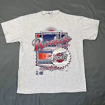 Vintage Houston Rockets T-Shirt Single Stitch Grey Logo Spellout 1994 Size VTG • $39.99