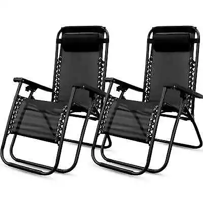 2X Zero Gravity Recliner Outdoor Folding Reclining Lounge Beach Garden Chairs • £78.99