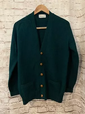 Vintage Braemar Sweater Men's Large Scottish Shetland Wool Cardigan Forest Green • $66.49