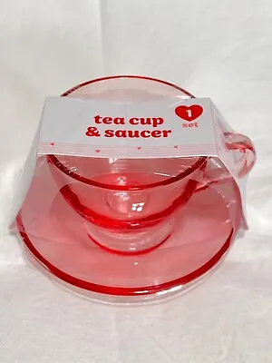 Target Bullseye Playground Valentine Easter Pink Glass Tea Cup & Saucer • $12.99