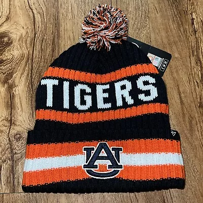 Auburn Tigers ‘47 Brand Navy Blue Orange Cuffed Pom Knit Beanie Hat Cap OSFA New • $17.99