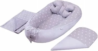 Large Baby Set Cocoon Butterfly Blanket Nest Reversible Grey/ Small White Stars • £34.99