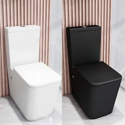 Rimless Square Close Coupled Toilet Soft Close Seat Eco Flush Ceramic WC Pan New • £219.99