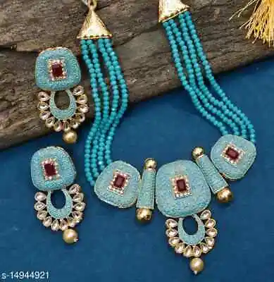 Indian Bollywood Gold Plated Kundan Choker Bridal Necklace Earrings Jewelry Set • $18.04