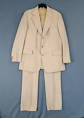 Executive II Men's 3 Piece Suit Sport Coat 44R Vest Pants Tan Size 41 X 32 • $40.45