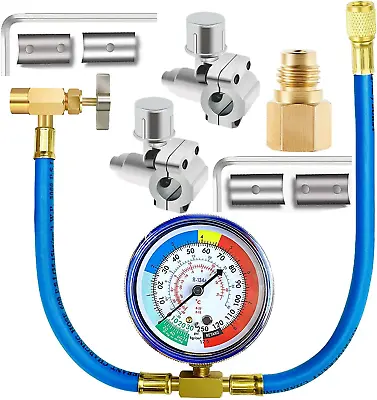 R134A Refrigerator Freon Recharge Hose Gauge Bullet Piercing Valve Self Sealing • $43.74