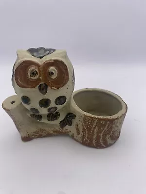 Vintage Owl Bird On A Branch Ceramic Votive Candle Trinket Holder Midcentury • $13