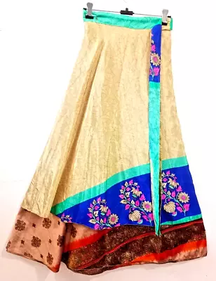 Indian Bohemain Magic Wrap Skirt Vintage Silk Sari Double Layer Skirt Dress • $36.25