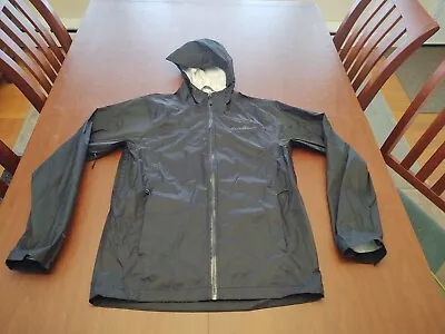 EDDIE BAUER WEATHEREDGE Black RAIN JACKET Hike Packable Coat Men's Small EUC • $39.99